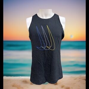 Nike Multicolor Up & Down Swoosh Black Tank Top Beach Bodybuilder Gym Sz M